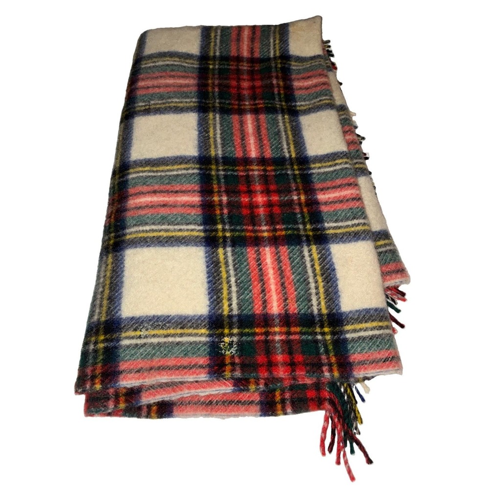 Connemara Foxford Rug Vintage 100% Wool Plaid Stadium Throw Blanket 63X56